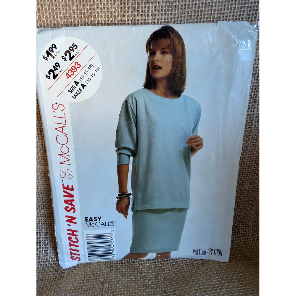 Vintage 1989 McCalls 4393 Sewing Pattern Misses Top Skirt Set Size A 14-16-18